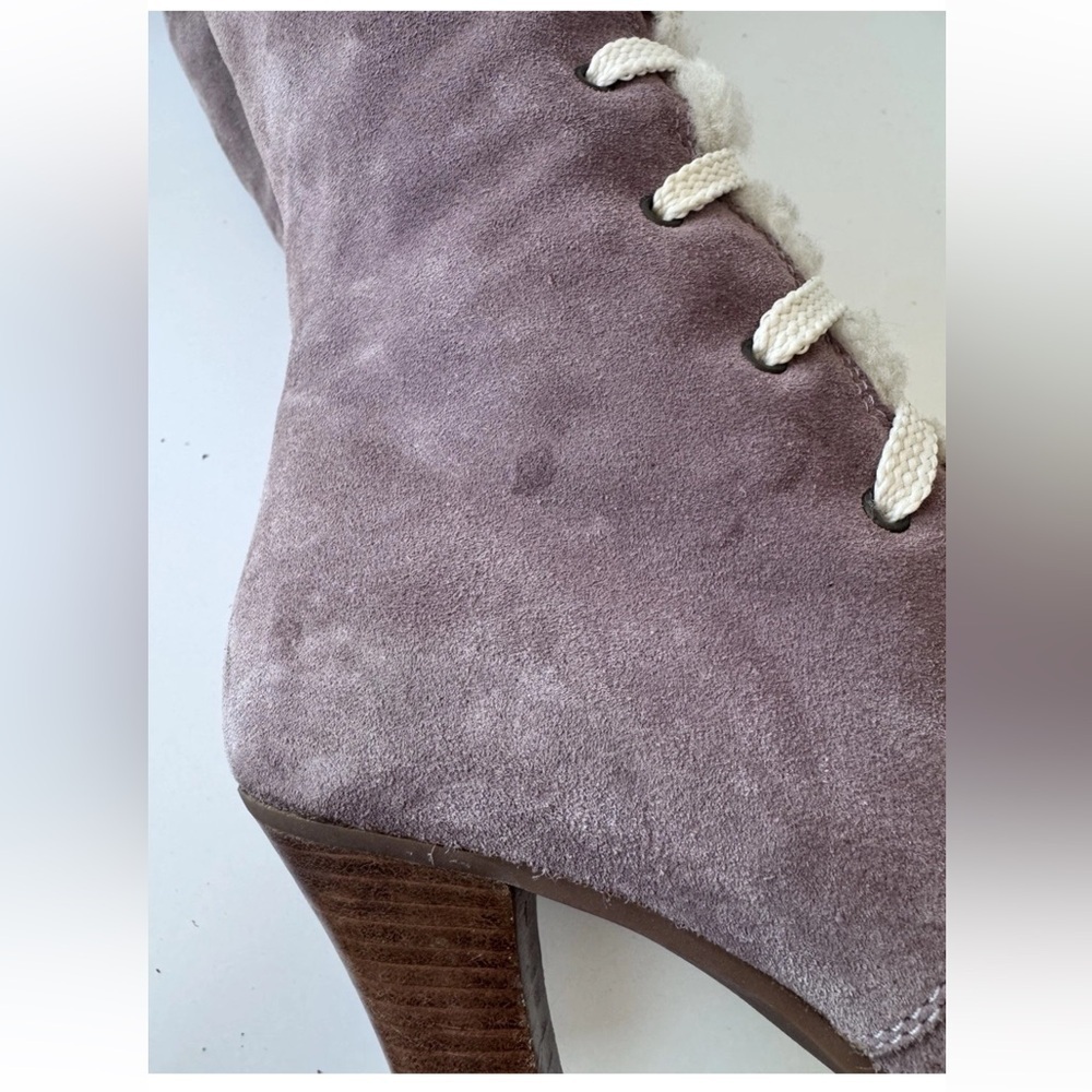 Vintage 90s Y2K Marc Jacobs Castoro Fur Lined Lace up Pink Blush Suede Heel Boot - Picture 7 of 13